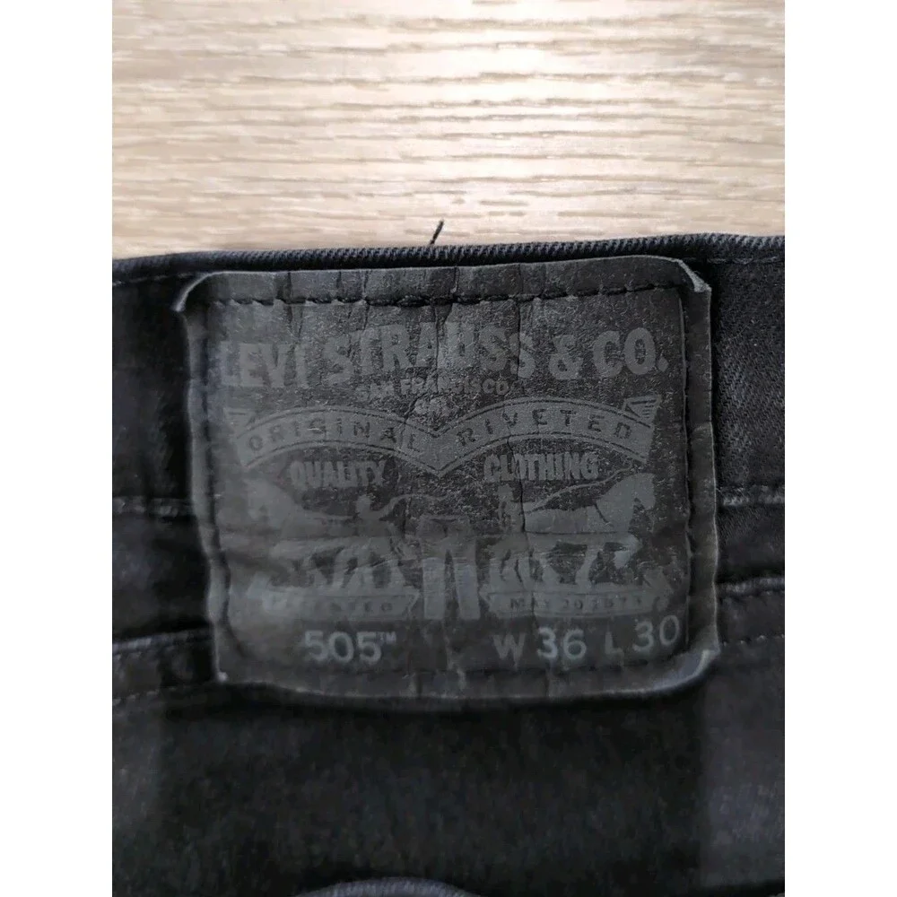 LEVI'S 505 MEN'S SIZE 36X30 BLACK LABEL BLACK JEANS STRAIGHT STRETCH EUC